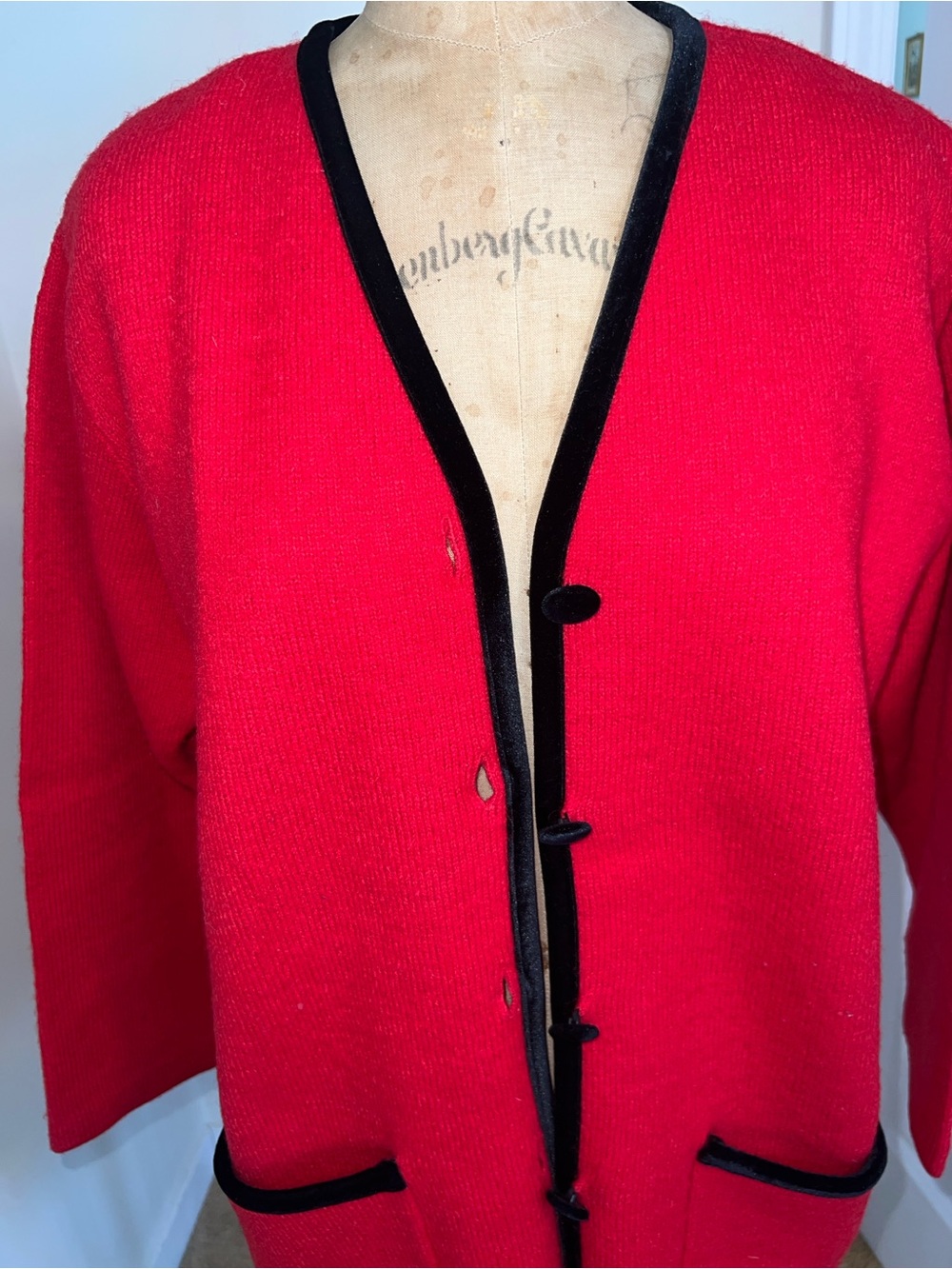 Pendleton Red Wool Cardigan with Black Trim - Picture 2 of 5